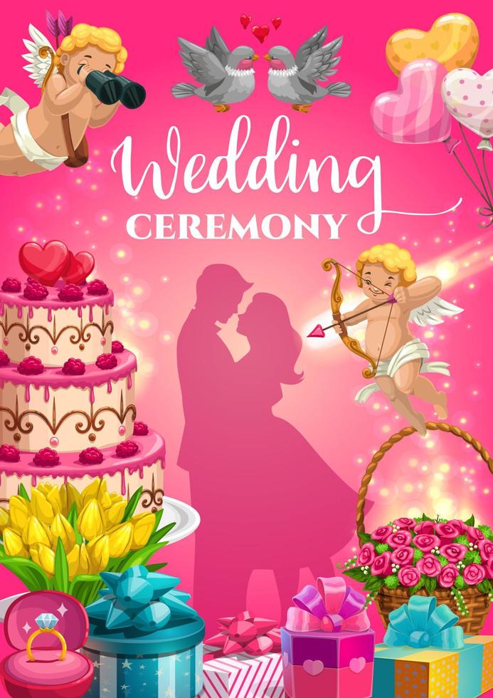 Invitation on marriage ceremony, bride and groom vector
