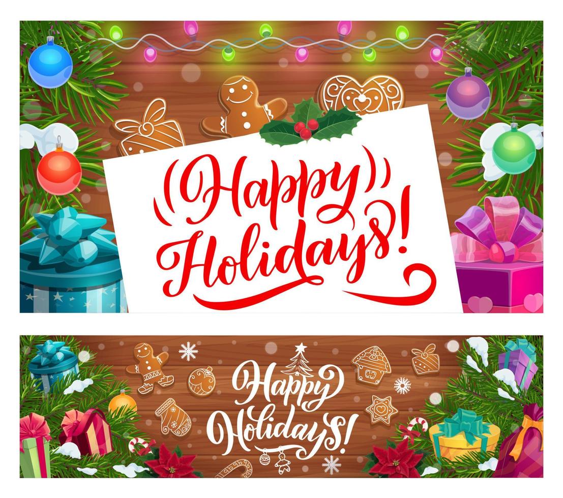 Christmas banners with Xmas gifts and presents vector