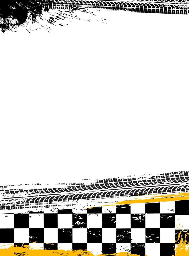 Car race, tire trace, flag grunge background vector