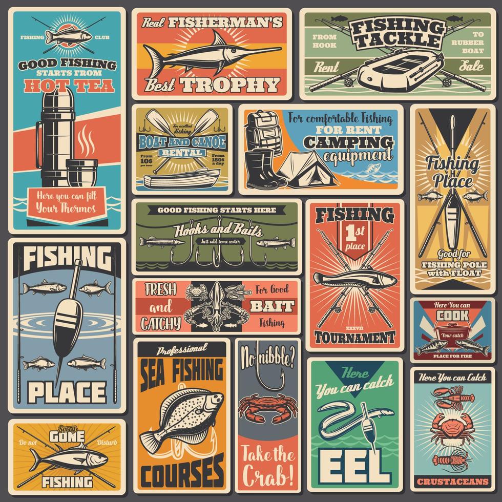 Fishing sport equipment vector posters