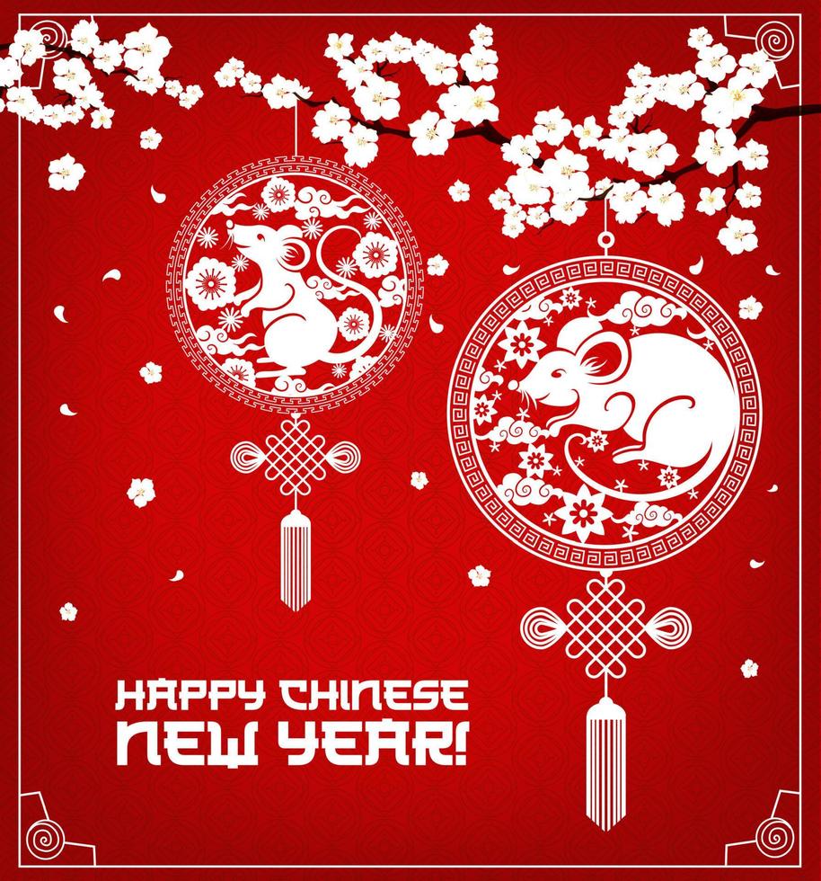 Zodiac rats and Chinese lanterns. Lunar New Year vector