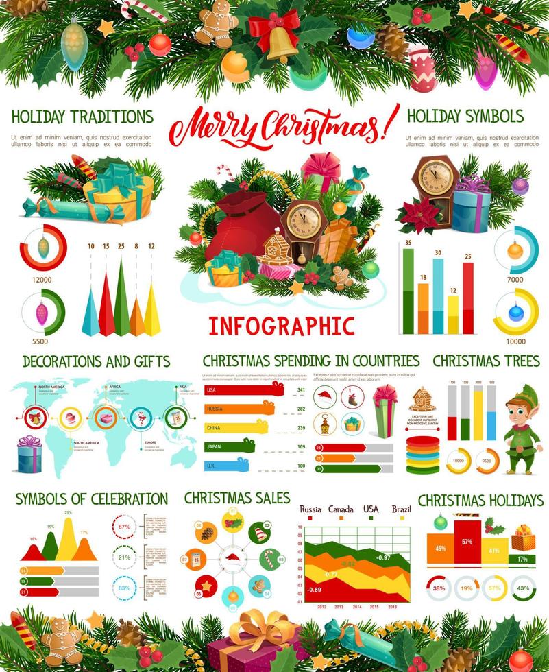 Christmas gifts and Xmas tree infographics vector