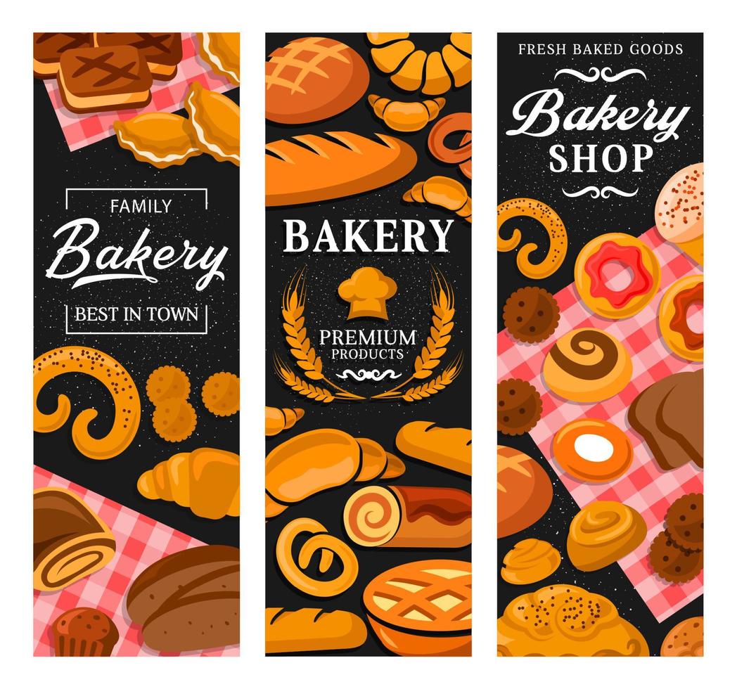 postres, dulces, pastelería, pancartas de panadería vector