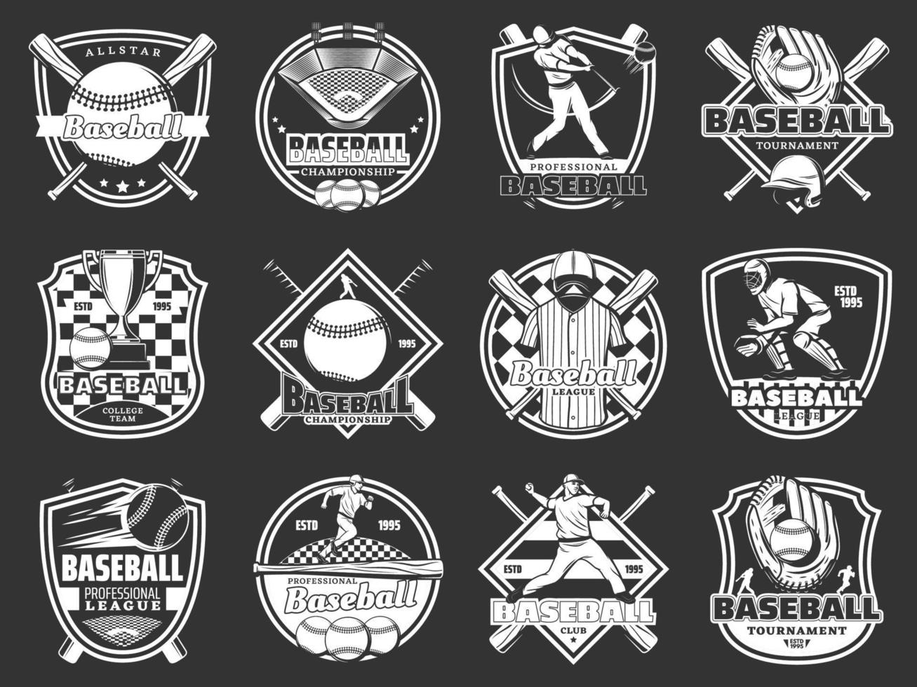 Baseball sport isolated vector monochrome icons