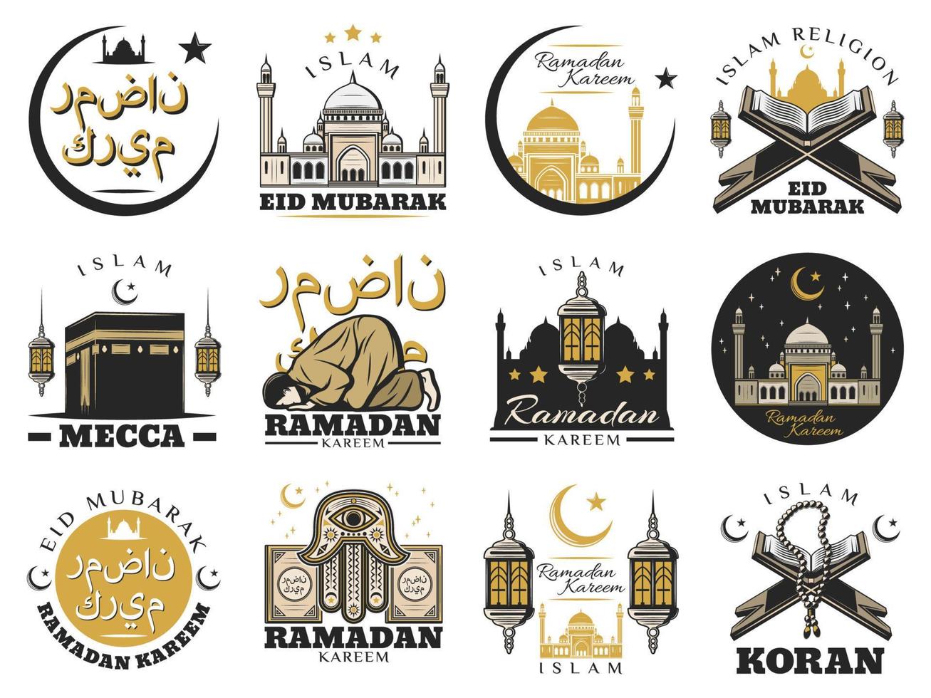 Muslim religion and Islam arabic culture signs vector