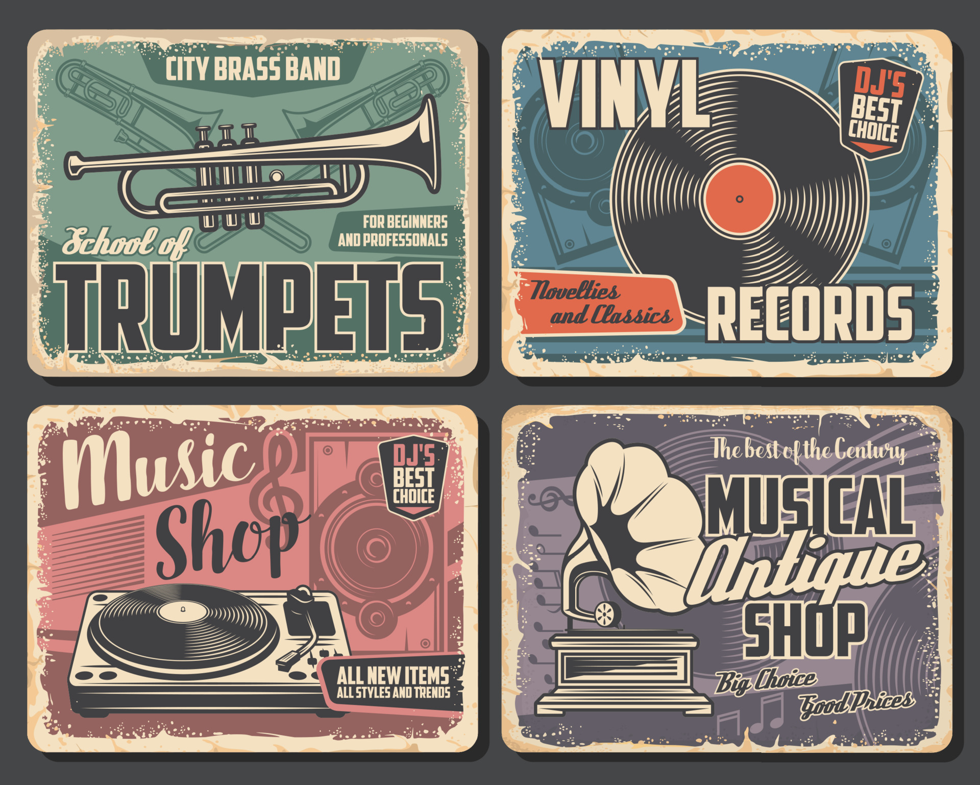 Music instruments, vinyl records, musical notes 16539274 Vector Art at ...