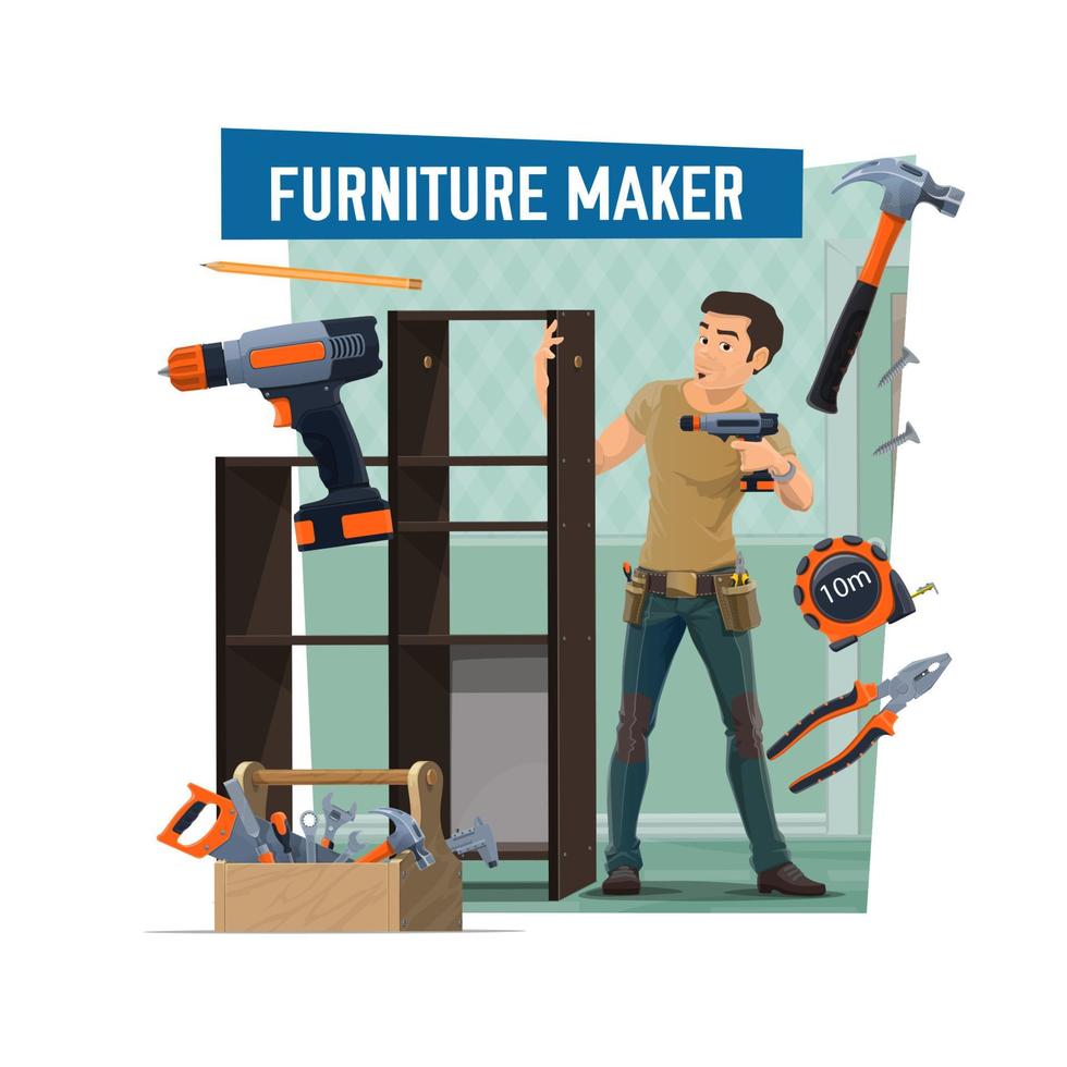 Furniture maker assembly modular shelf or cabinet vector