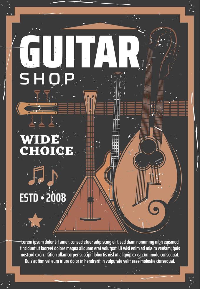 balalaika, guitarra, mandolina. instrumentos musicales vector