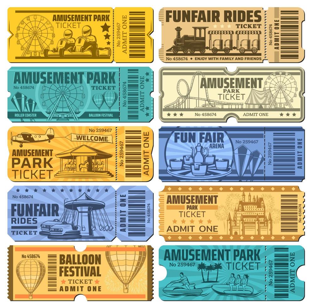 Funfair carnival and amusement park tickets vector