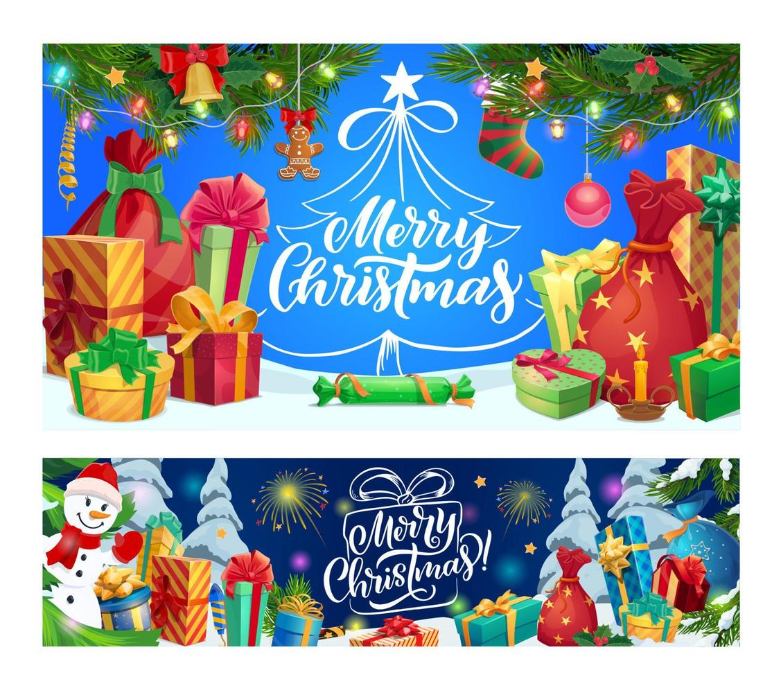 Christmas gifts, snowman and New Year presents vector