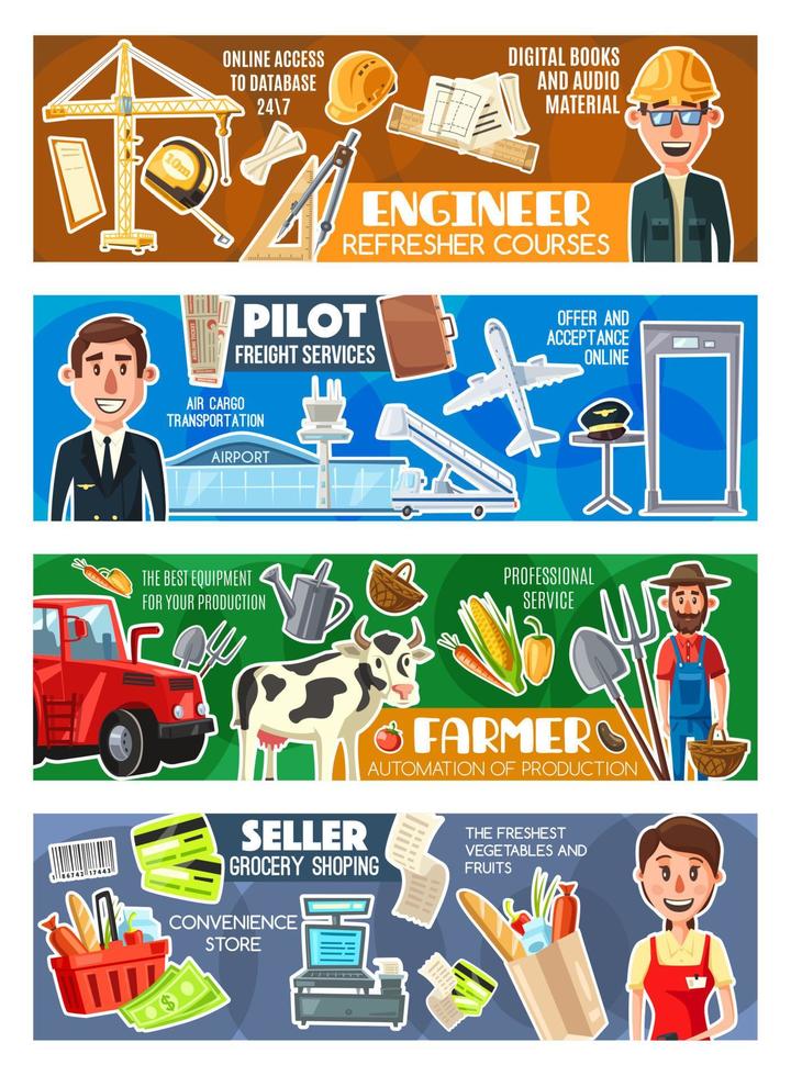 Seller, pilot, construction engineer and farmer vector