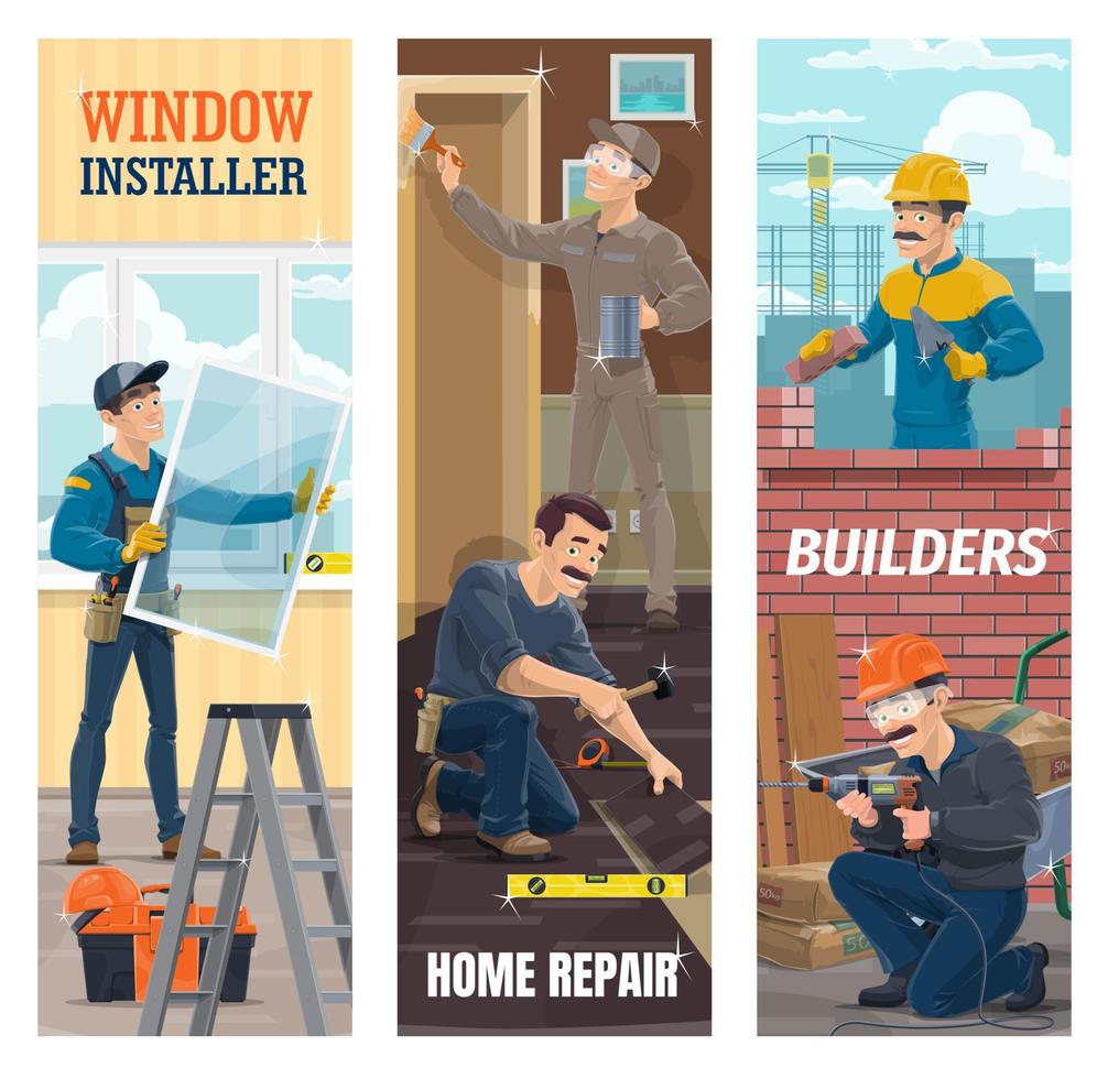 Construction, floor and window installer workers vector