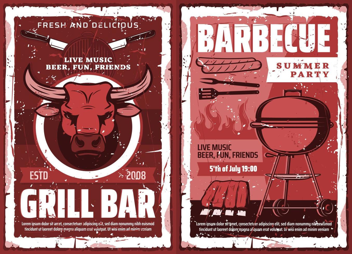 bbq picnic y parrillada, poster retro vector