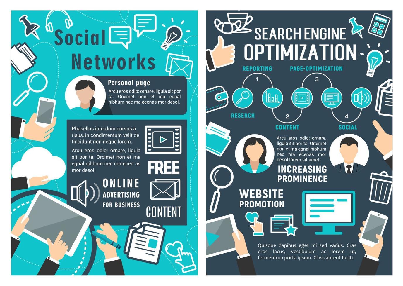Social network and SEO optimization flat banner vector