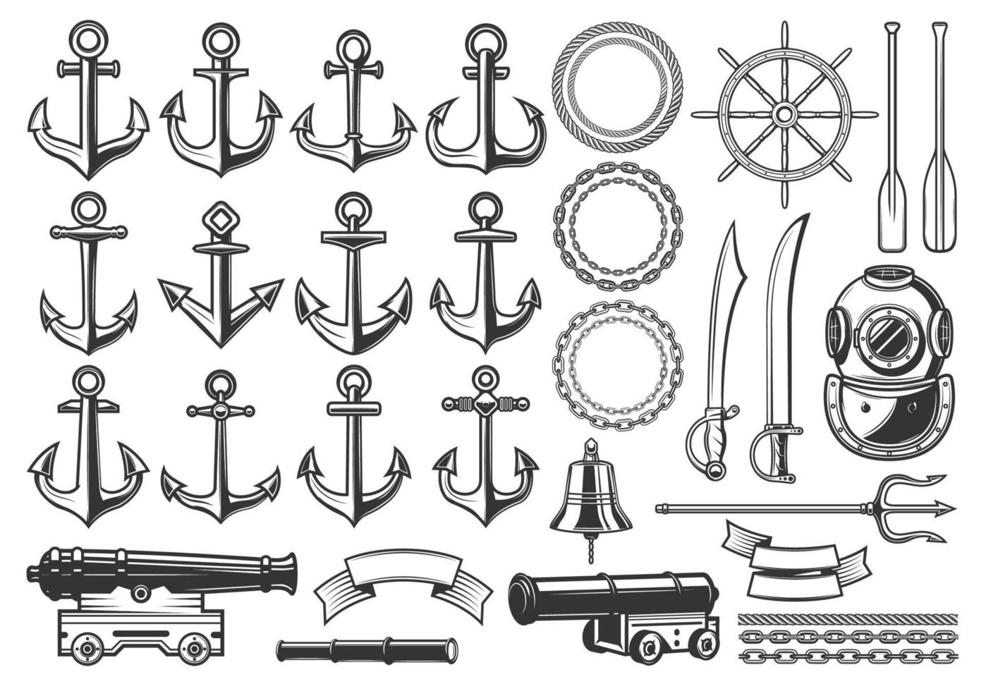 iconos de constructor de heráldica náutica marina vector