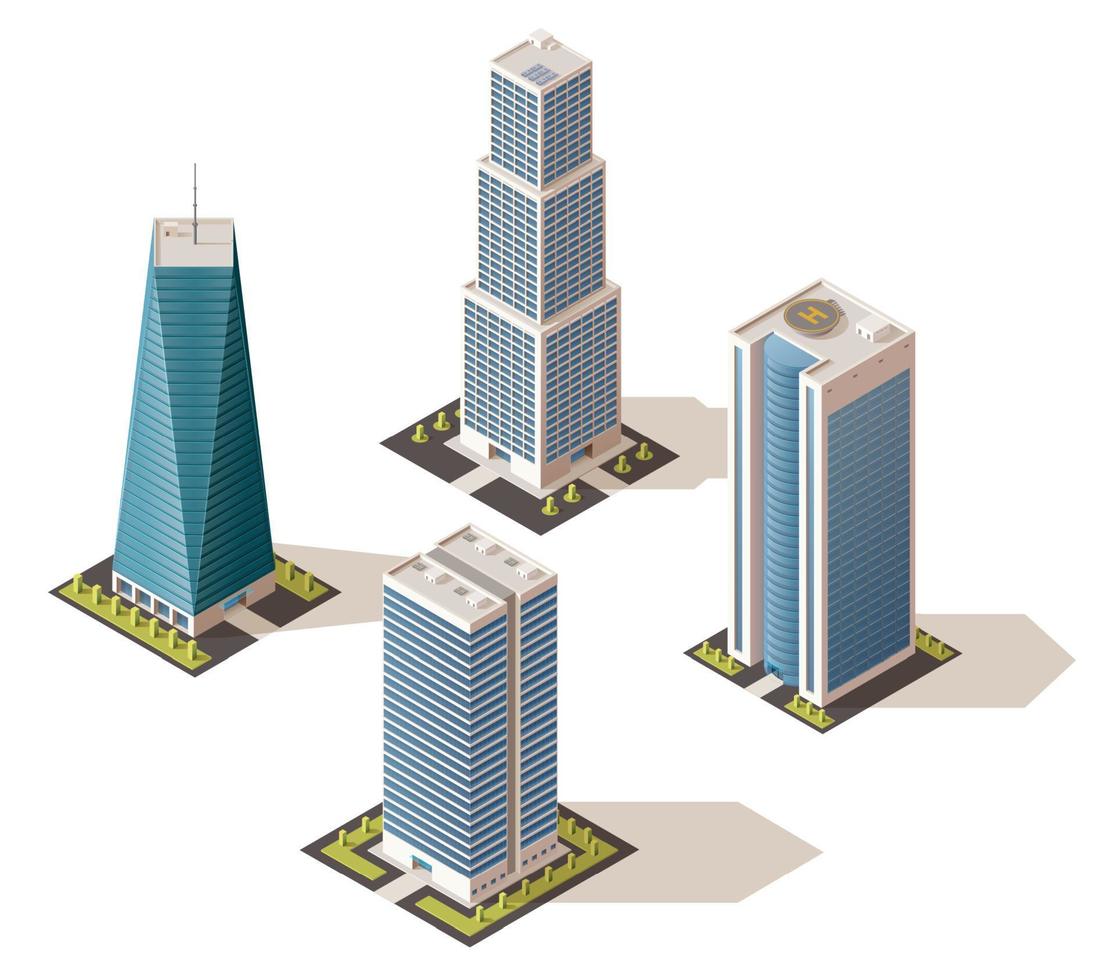 rascacielos en centros de negocios de diseño isométrico vector