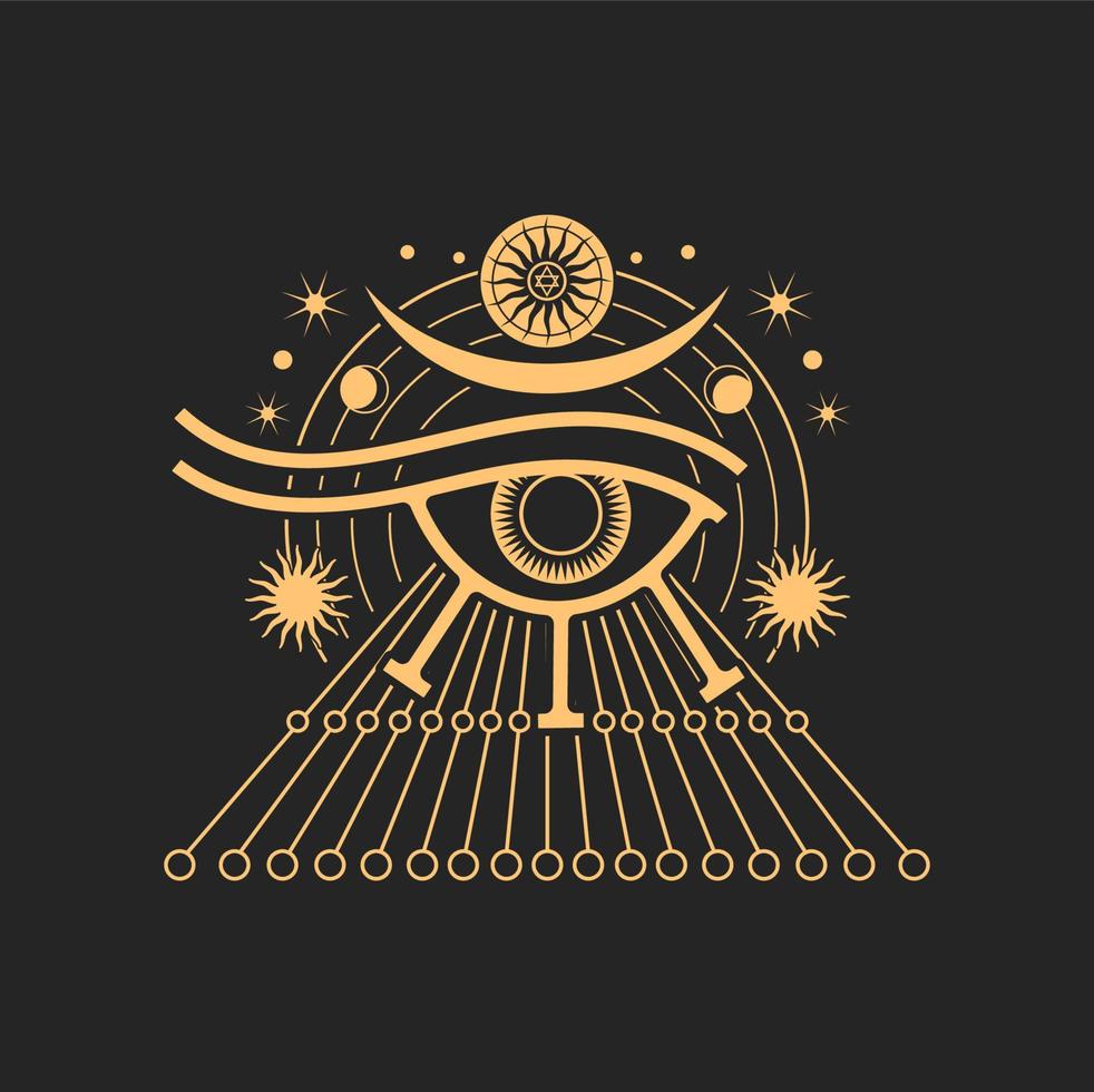 Horus eye ancient Egyptian sign, pentagram star vector