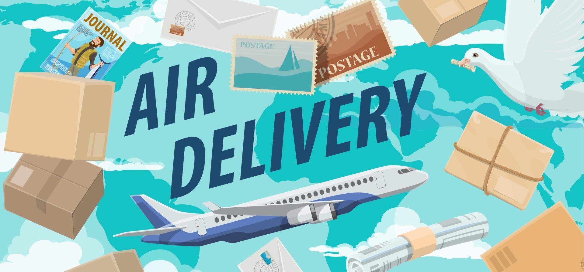 paquetes, cartas correo aéreo, servicio de entrega avia vector
