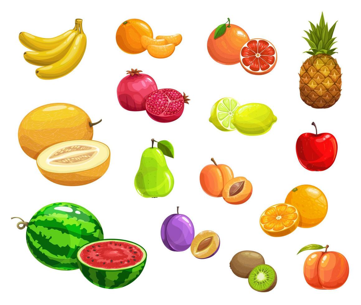 Cartoon fruit vector natural ripe fresh food icons