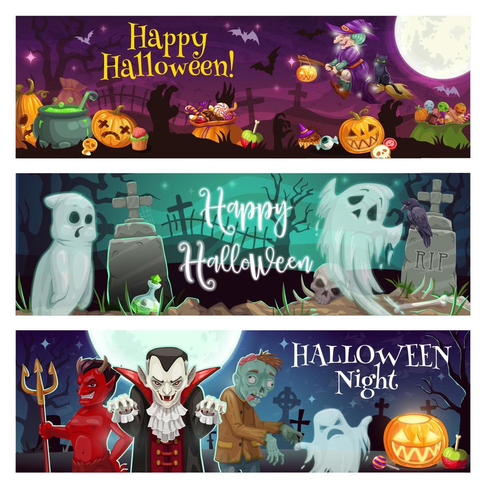 Halloween ghosts, witch, vampire, dracula, devil vector