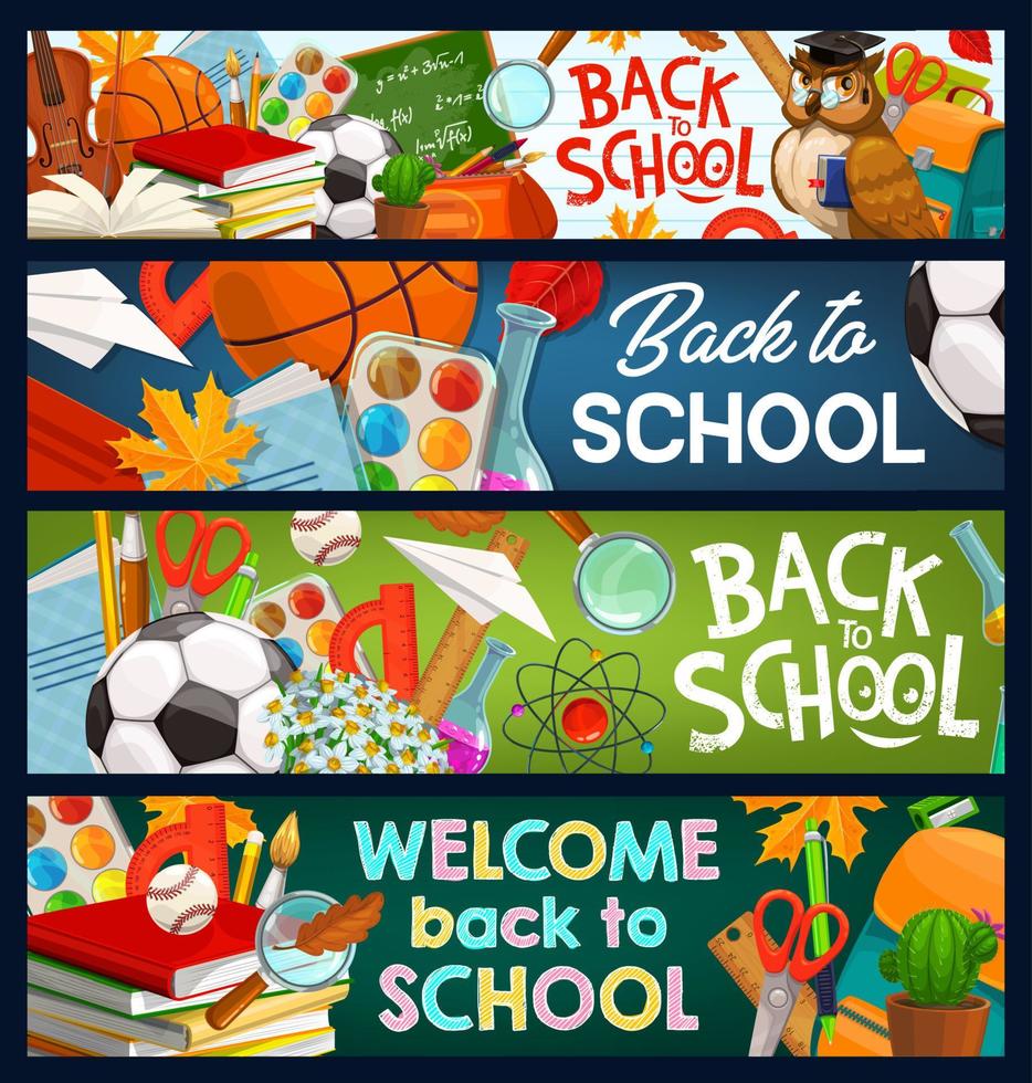 Back to school education chalkboard, lessons books vector