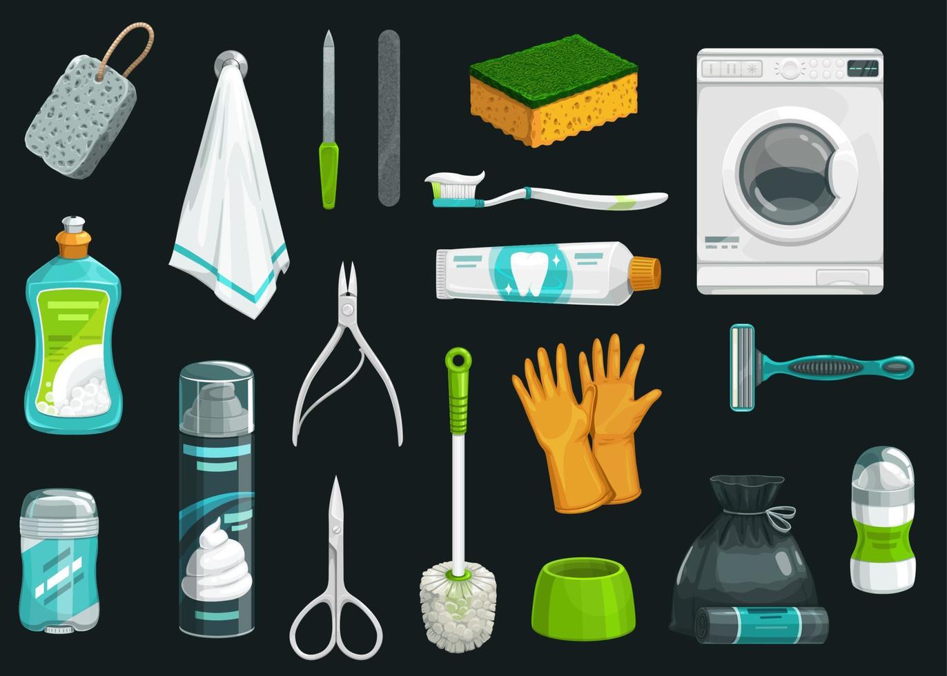 Hygiene deodorant, towel, toothpaste, shaver icons vector