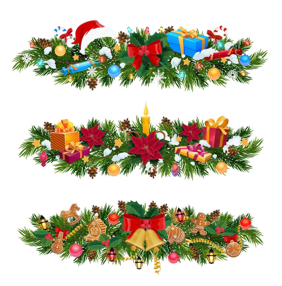 Christmas tree and holly garland with Xmas gifts 16539497 Vector Art at ...