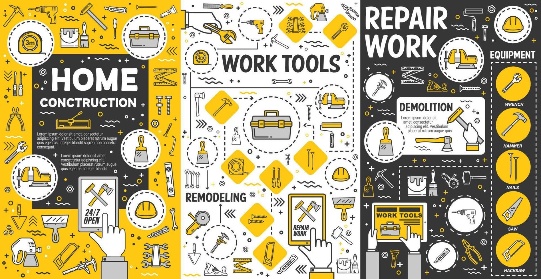 Work tools, house construction and remodeling vector