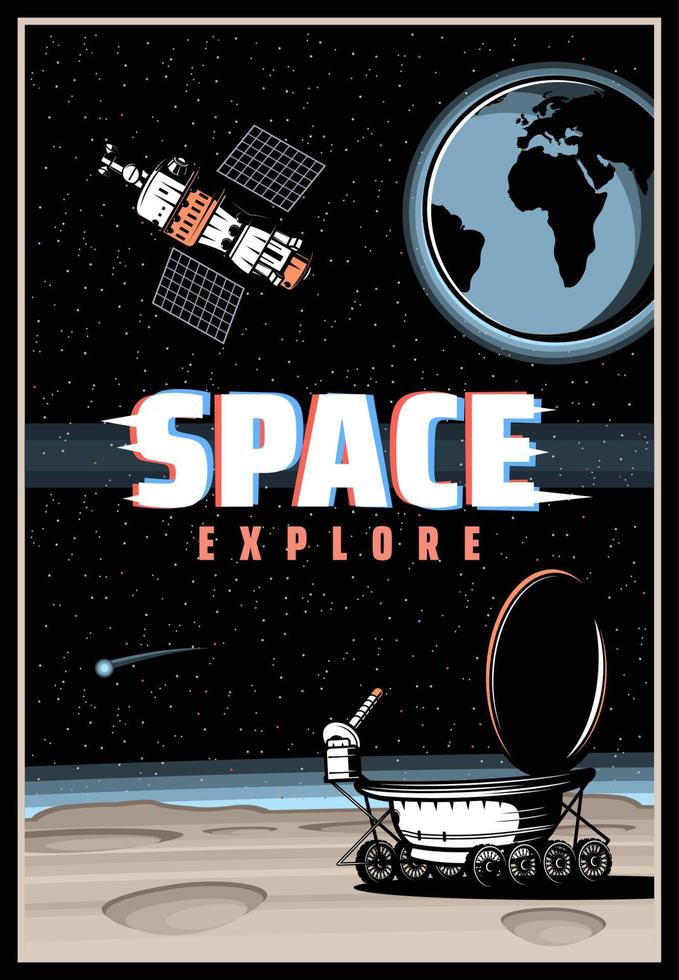Outer space and planet explore, vector poster