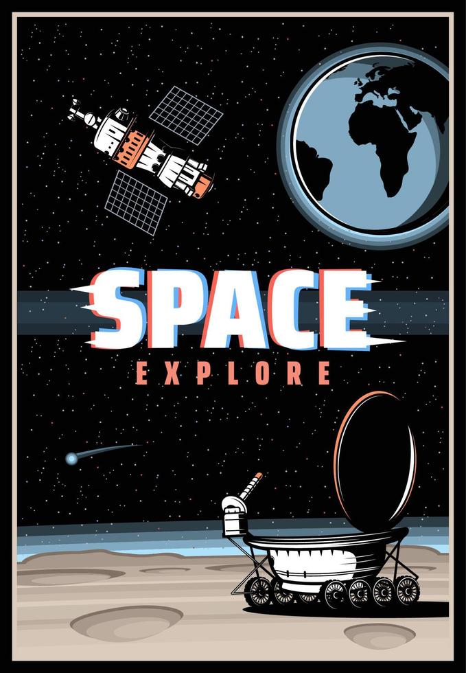 exploración del espacio exterior y el planeta, afiche vectorial vector