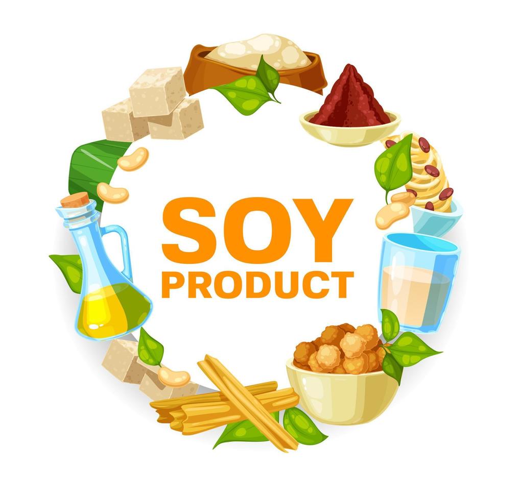 Soy and soybean products, vector soya food frame