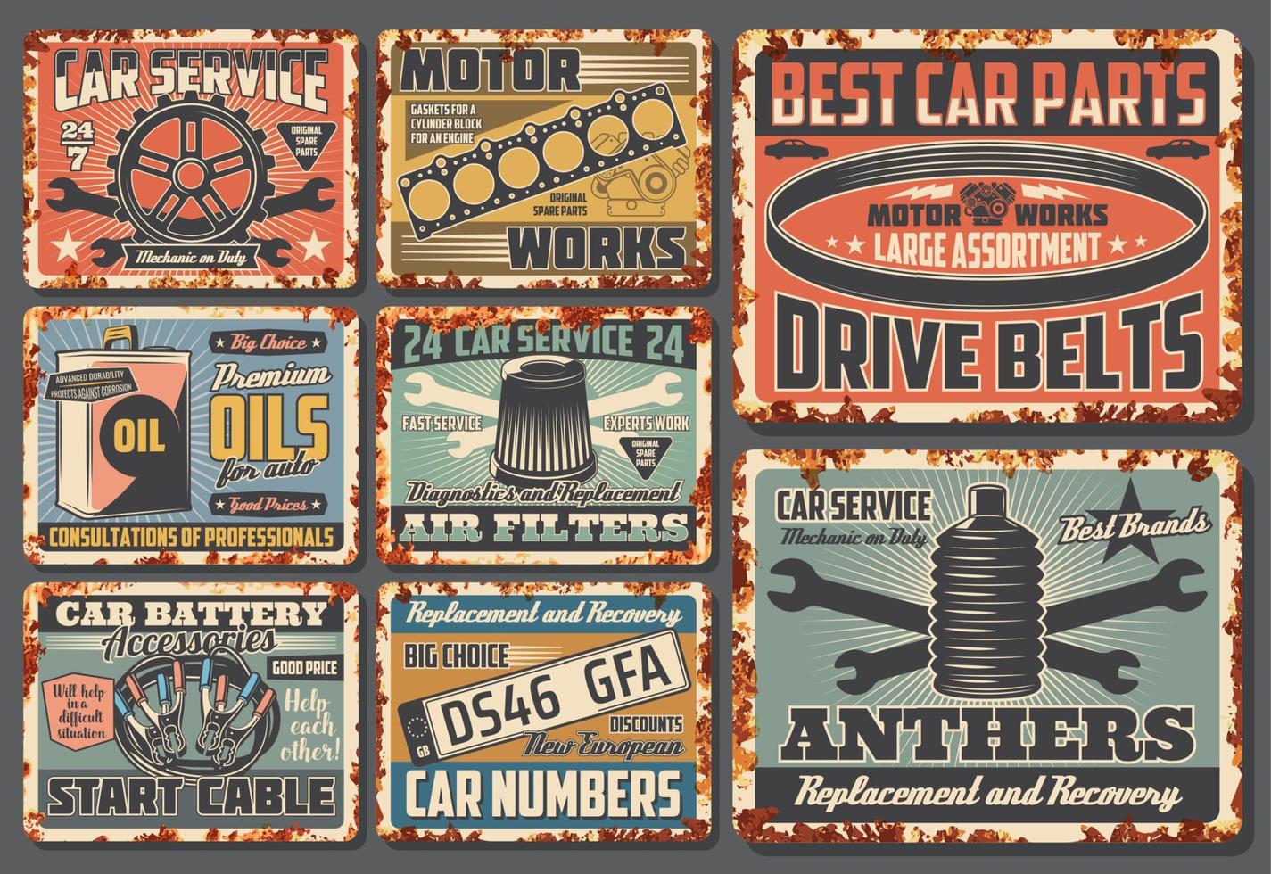 Car mechanic service rusty plates vector