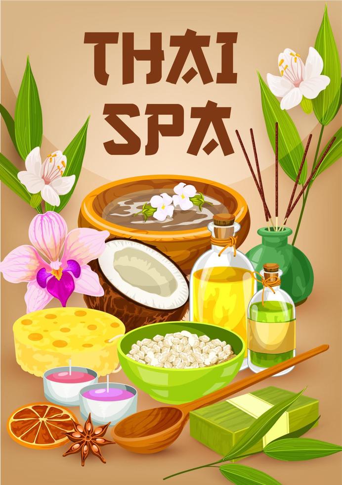 cartel de salón de bienestar corporal y spa tailandés oriental vector
