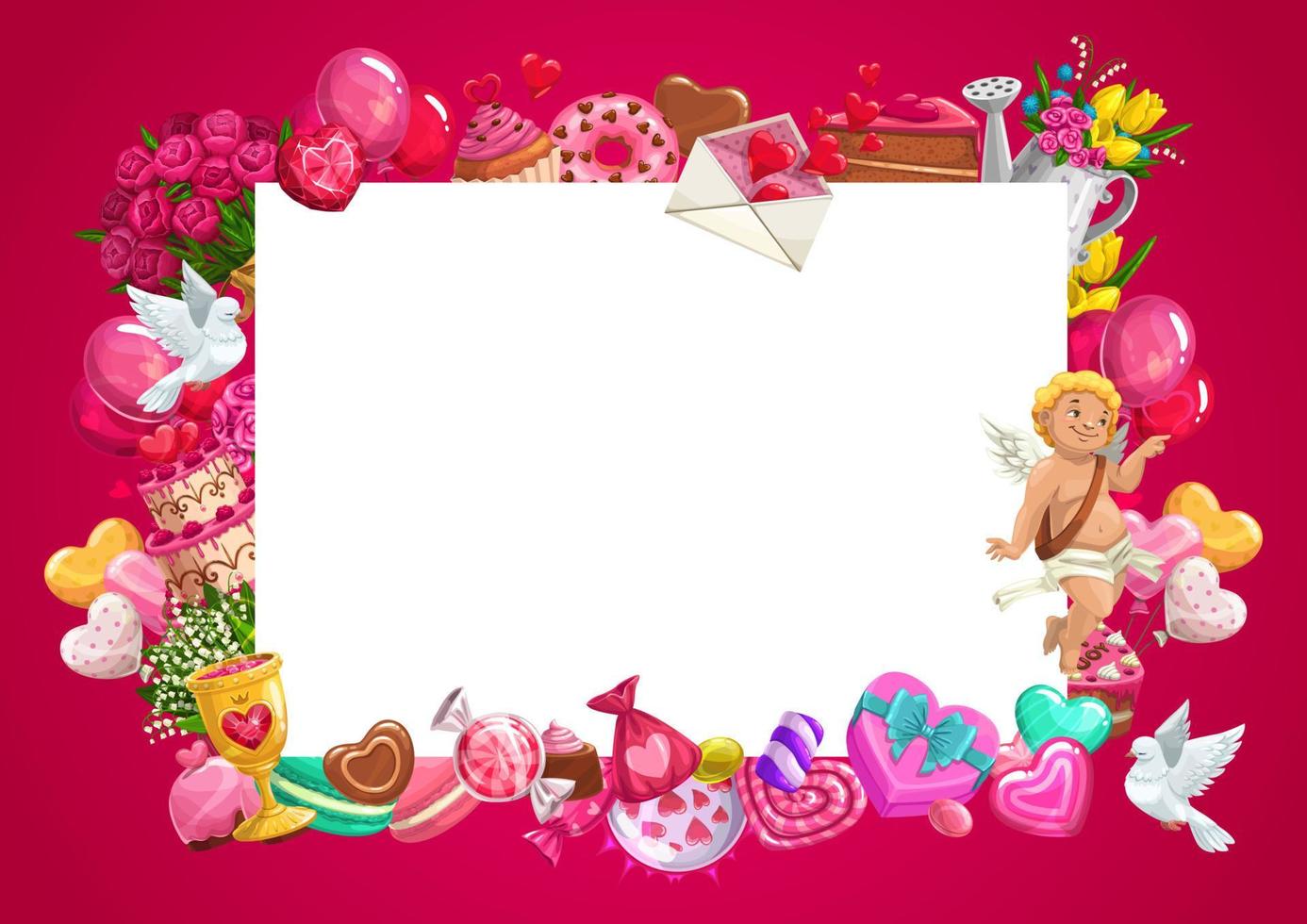 Valentines Day gifts, Cupid, Love hearts frame vector