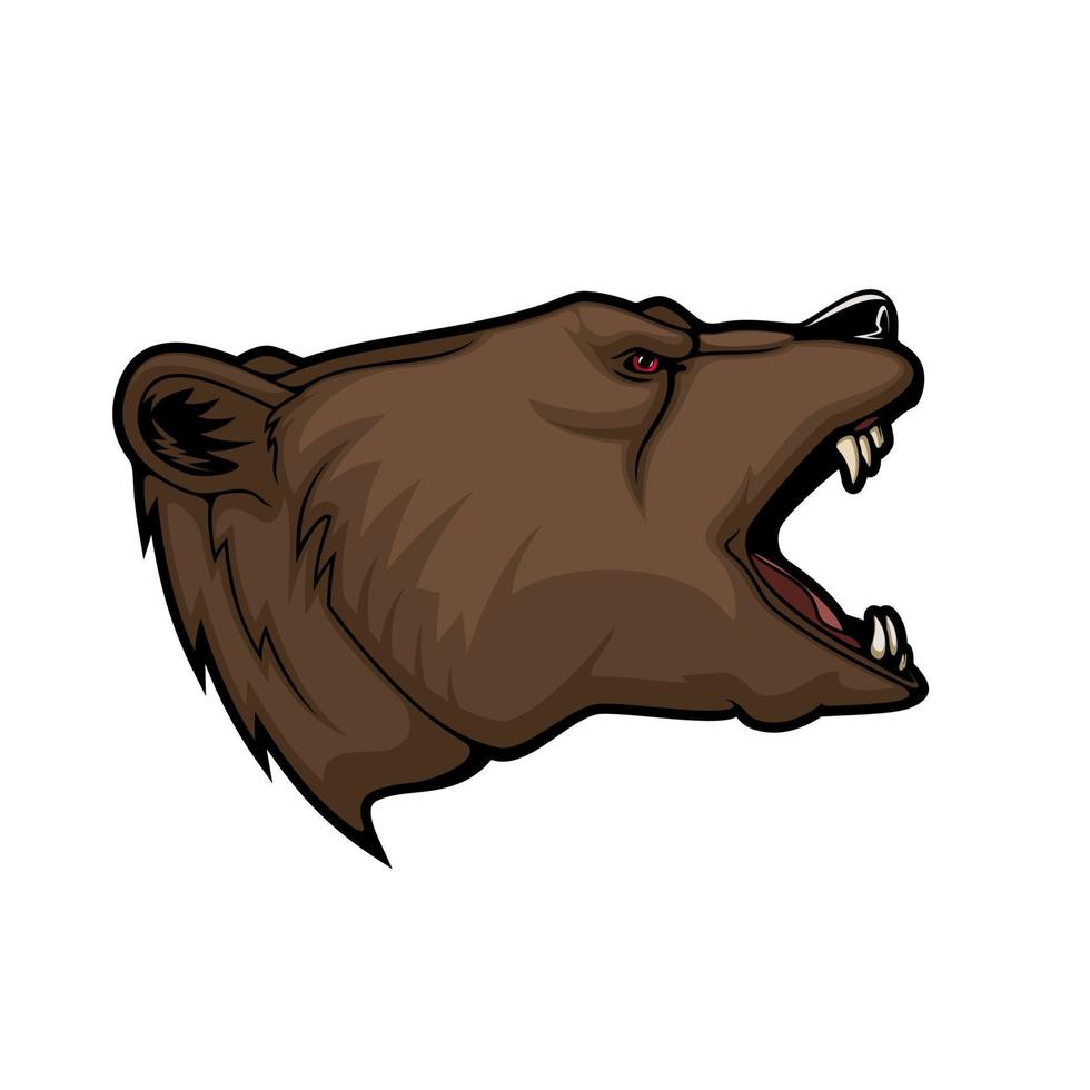 mascota de cabeza de animal de oso grizzly, caza y deporte vector