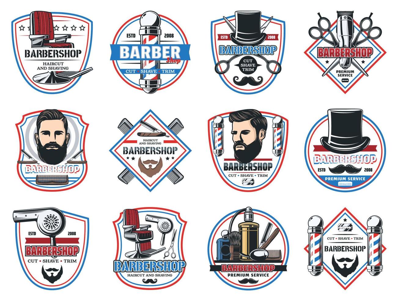 barbería de caballeros, salón de barbería hipster vector