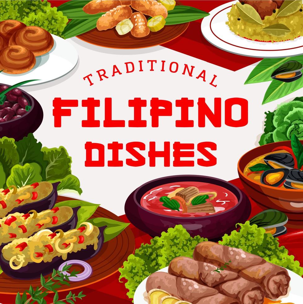 cartel de vector de platos de cocina asiática filipina