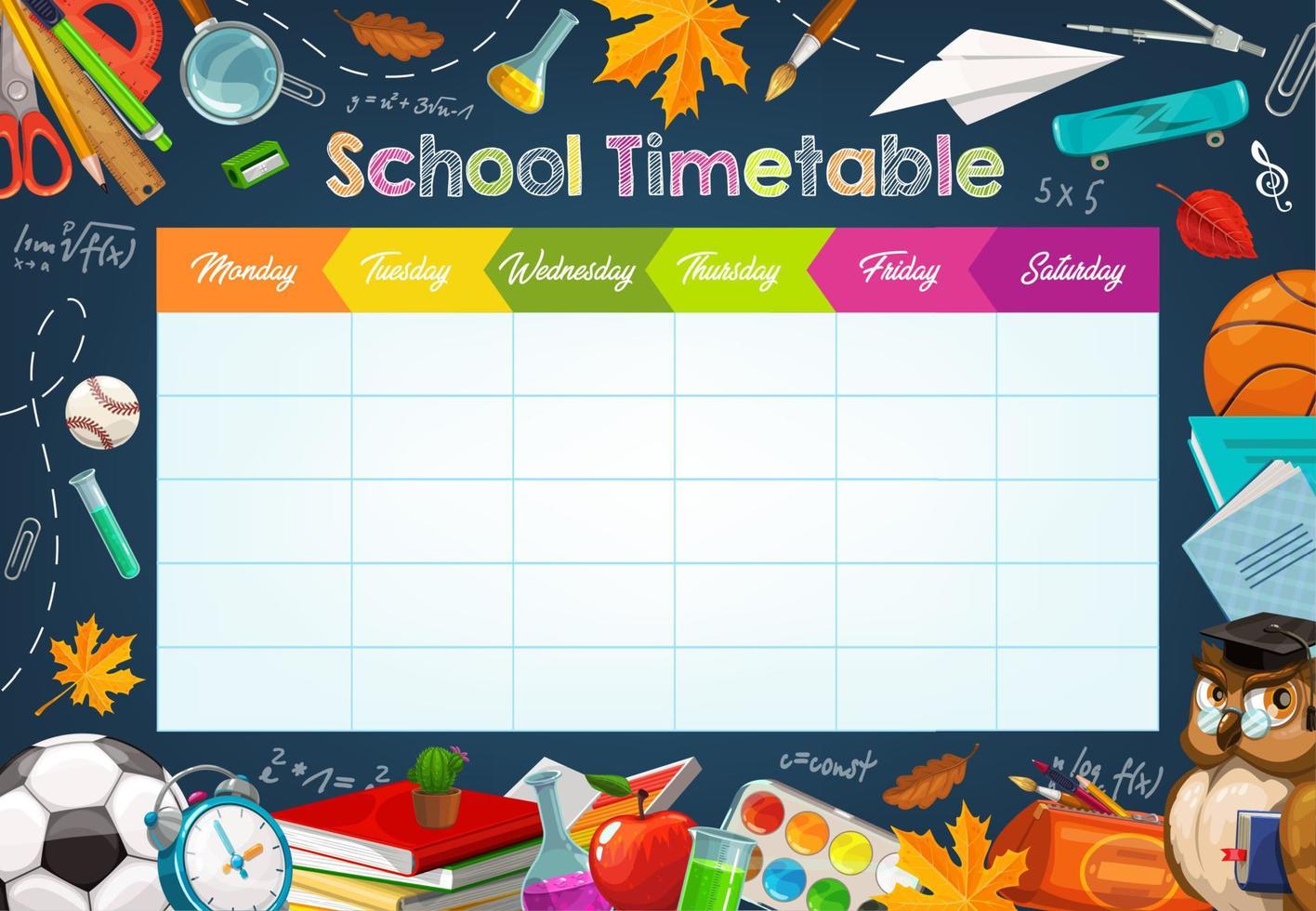 horario de la semana escolar, boceto de tiza vector