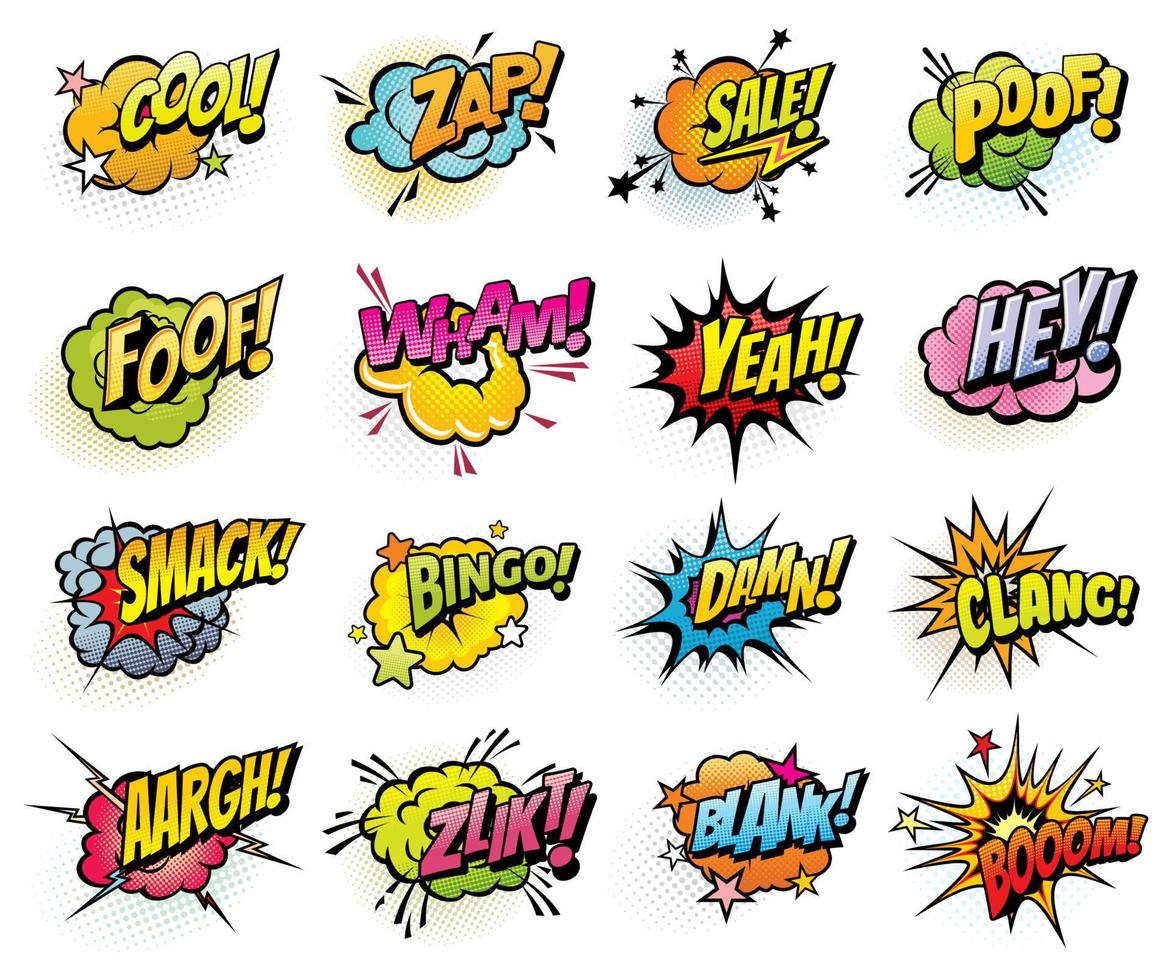 Comics speech bubbles and sound blast icons vector