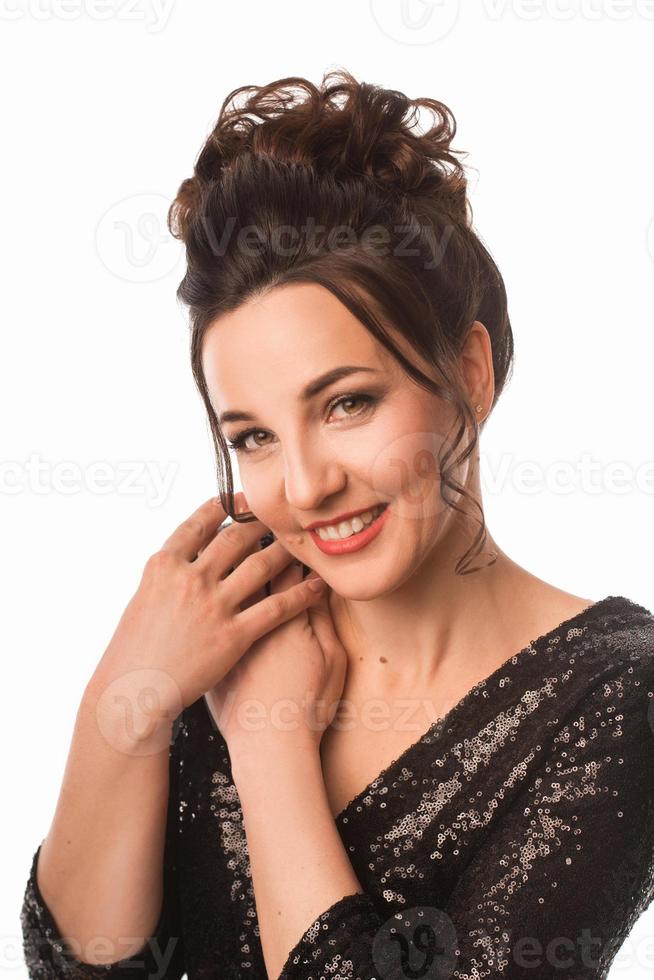 Charming adult brunette with beautiful hairstyle photo