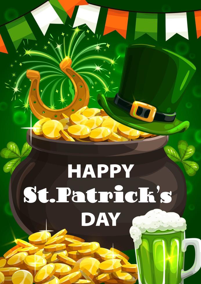 Patricks day, leprechaun gold cauldron vector