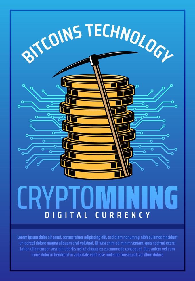 Bitcoin mining, crypto currency coins vector
