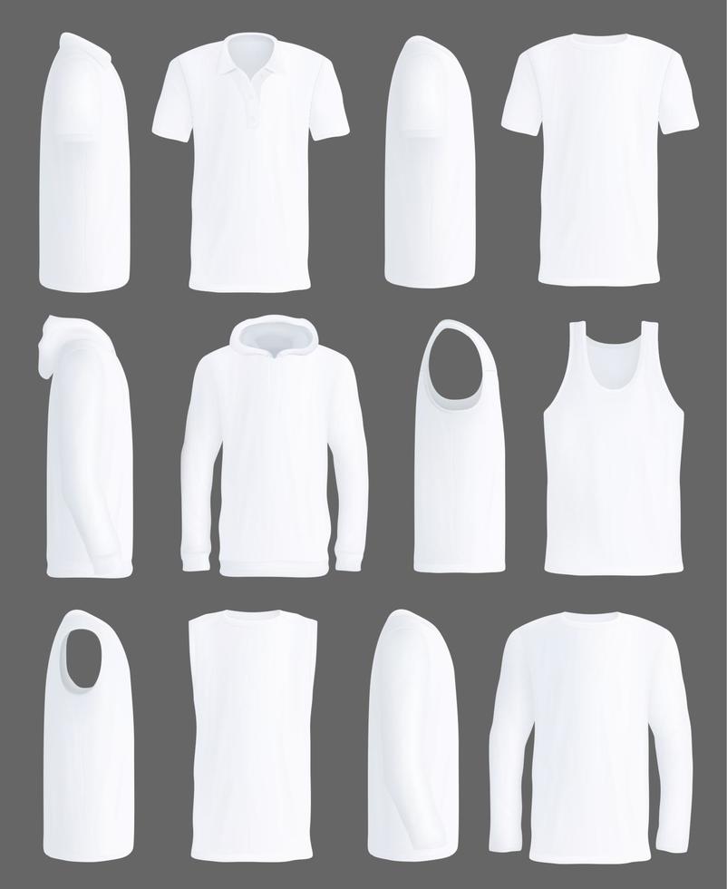 Shirts and sportswear apparel vector mockups