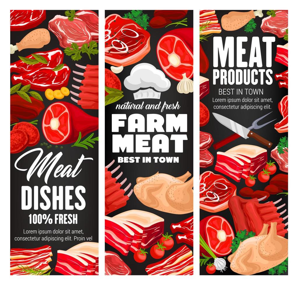 carnicería, productos de vectores de carne de granja