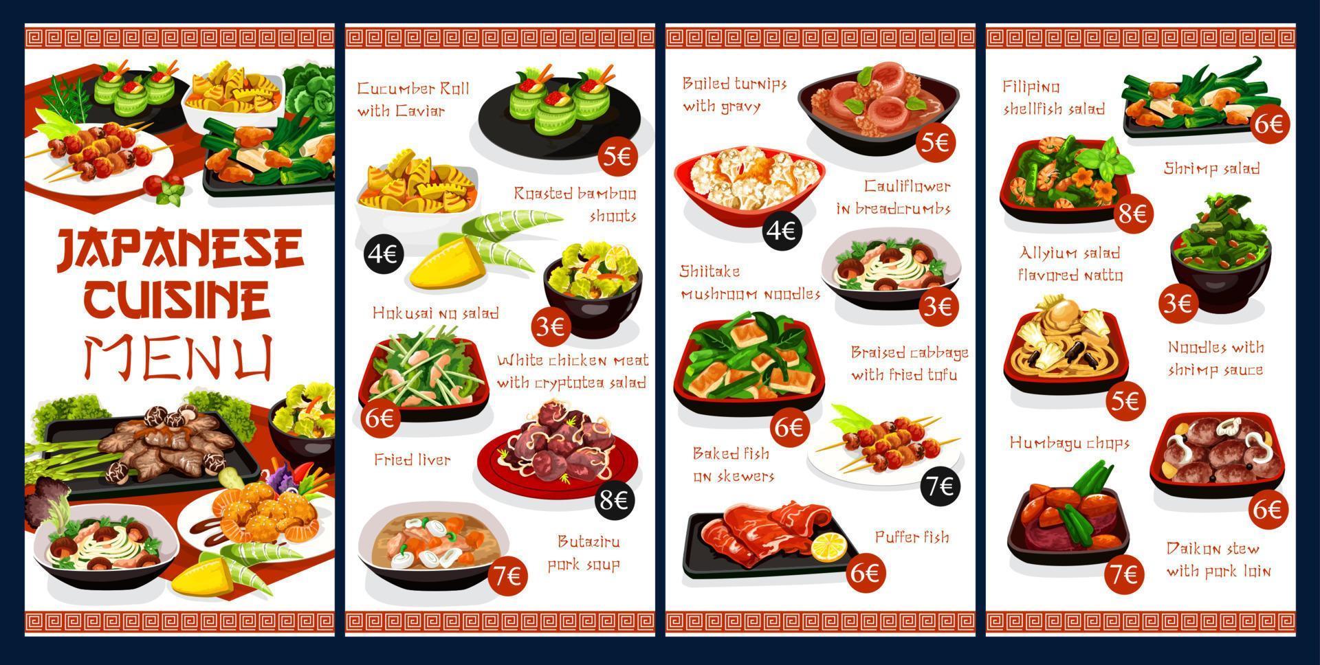 Japanese cuisine restaurant menu cover vector