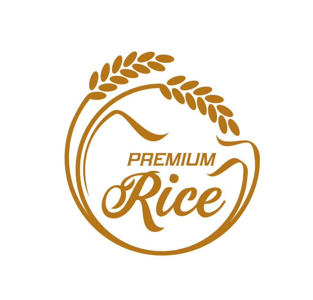 Rice icon, vector emblem with round frame, paddy