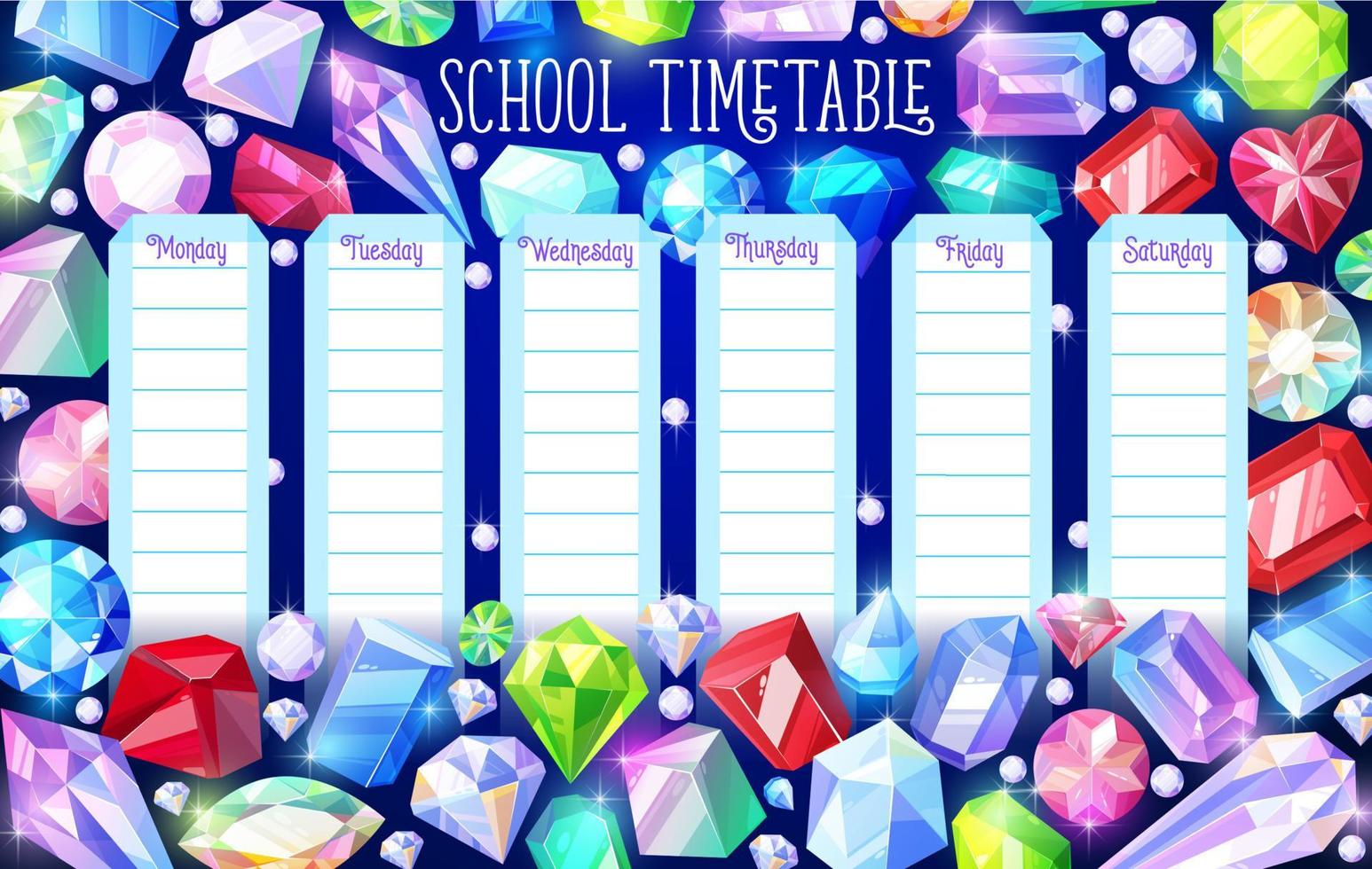 School timetable shedule with crystal gems vector