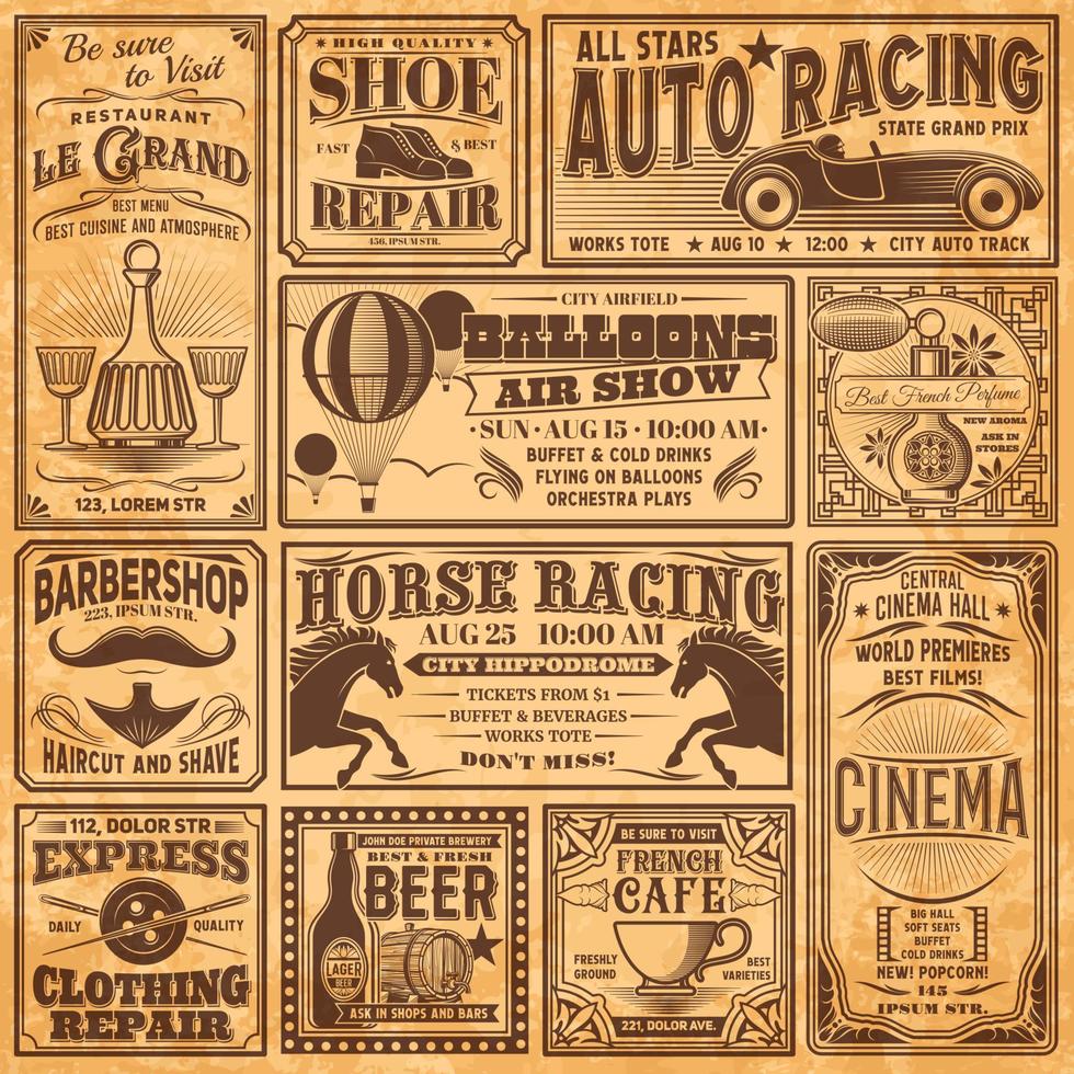 Vintage newspaper, old magazine ad banners vector