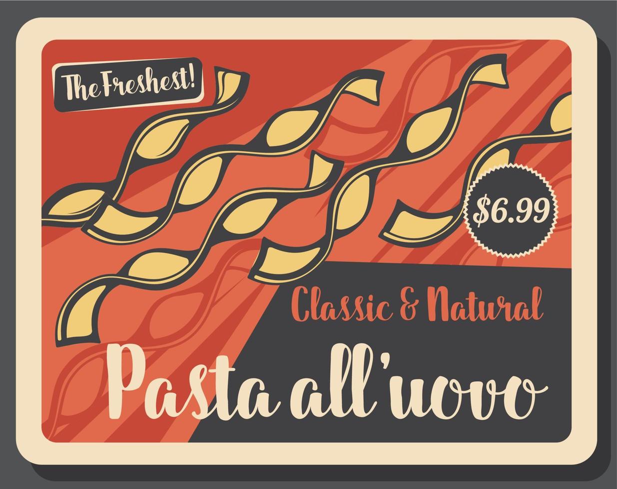 toda la pasta uovo de huevo y sémola etiqueta de precio retro vector