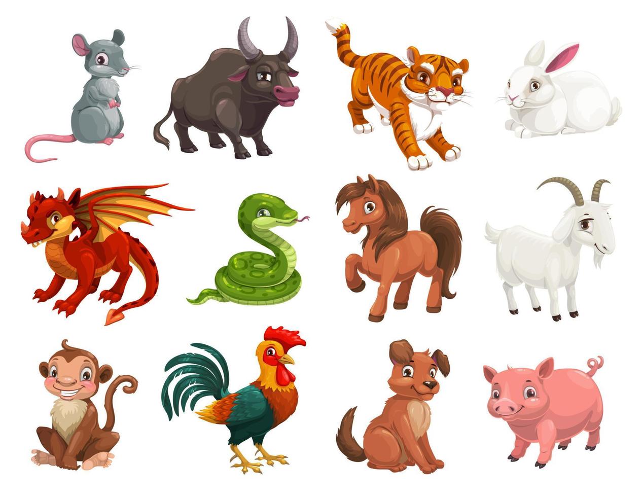 horóscopo chino dibujos animados vector animales